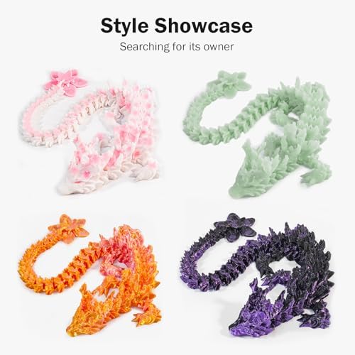 Outgoto 3D Printed Cherry Blossom Dragon – 11.8in Realistic Articulated Dragon Fidget Toy, Desk Décor and Collectible (Black Purple)