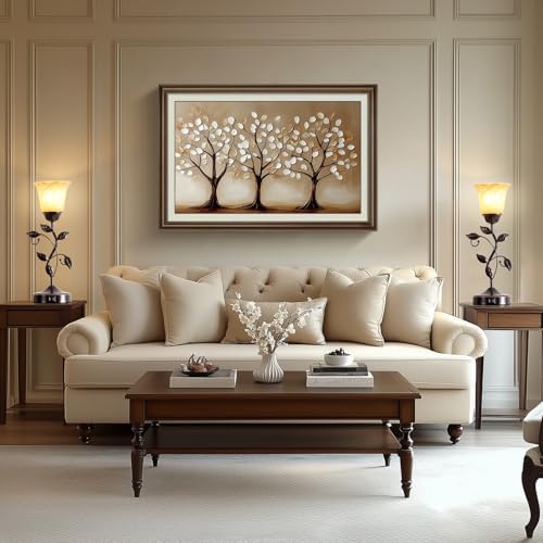 Set of 2 Touch Vintage Bedroom Leaf Table Lamps with 2 USB Ports