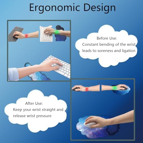 Cloud Wrist Rest Keyboard Galaxy Mouse Pad with Wrist Rest Ergonomic Space Wrist Pad Memory Foam Non-Slip Wrist Pad Support for Computer Laptop Gaming Home Office Relief Typing Pain Gradient Blue