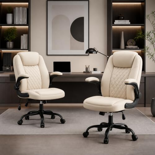 MALOL Leather Office Chair with Adjustable Lumbar Support Set of 2, Beige