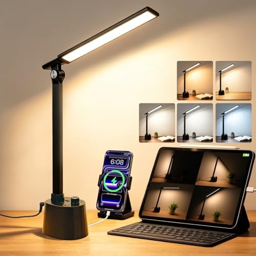 Desk Lamp for Home Office, Small LED Desk Lamp with USB C Charging Port