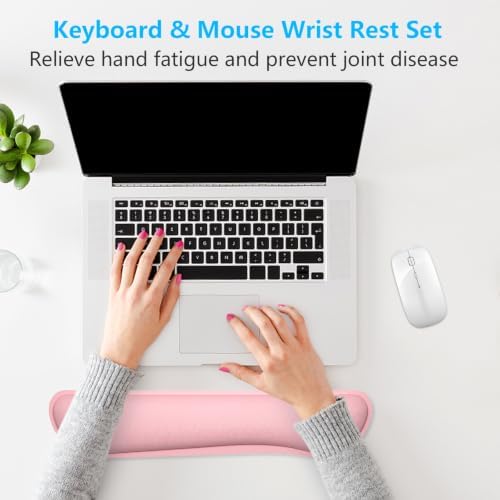 Dapesuom Enlarge Keyboard Wrist Rest, Memory Foam Keyboard Wrist Cushion for Computer Desk Mats Support, Typing Pain Relief Ergonomic Mouse Pad Rests with Non-Slip Base for Gaming, Laptop, Rose Pink