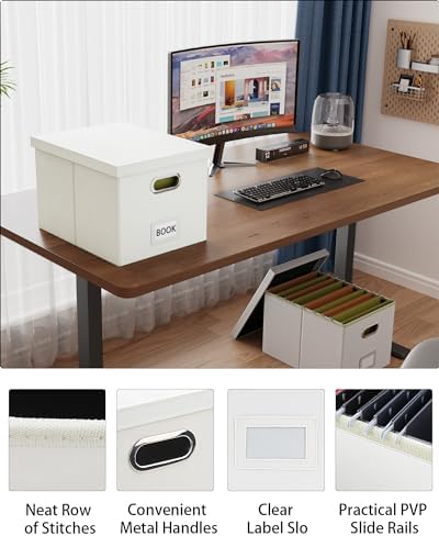 Oterri File Organizer Box with Lid, Portable Hanging File Box for Letter/Legal Files, Office/Decor/Home, 1 Pack, White Leather