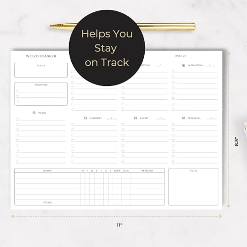 BLU MONACO | Black Undated Weekly Planner Notepad with 52 Tear-Off Sheets | Weekly To-Do List Pad for Scheduling, Goals & Desk Planning | Stylish Desk Calendar Organizer
