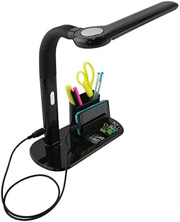 OttLite Pivoting Bankers LED Desk Lamp with USB Charging Port, Black