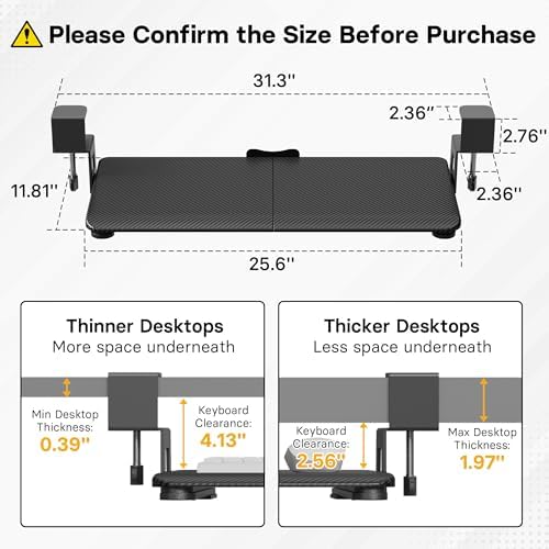 BONTEC Under Desk Keyboard Tray, Pull-Out Keyboard & Mouse Platform