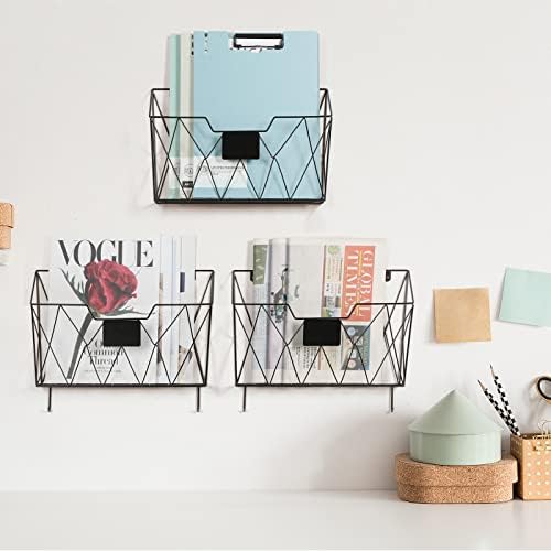Wall File Organizer, 3 Pack Metal Wall Basket File Holder for Home Office
