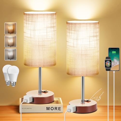 ZJOJO Bedside Table Lamp Set of 2, 13.8" Small Lamp for Bedroom Nightstand
