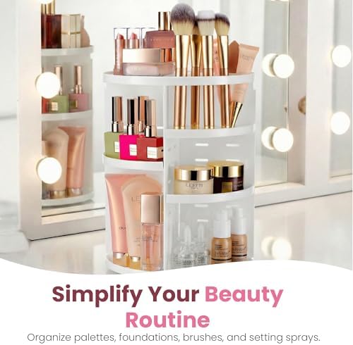 Masirs 360 Rotating Makeup Organizer Countertop, Adjustable Shelf, White