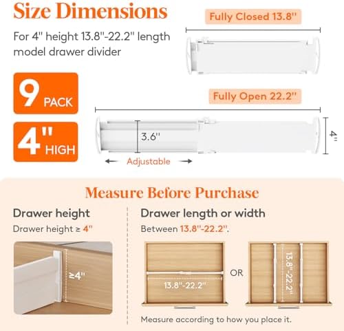 Lifewit 9 Pack 4" High Drawer Dividers, Adjustable Drawer Organizer Clothes