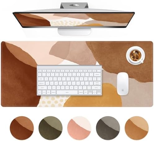 HAOCOO Boho Desk Mat, Large Keyboard Pad for Office, Orange & Brown