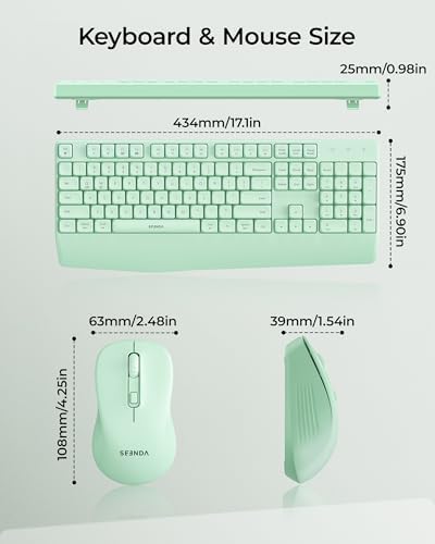 seenda Wireless Bluetooth Ergonomic Keyboard Mouse Combo, Full Size, Green