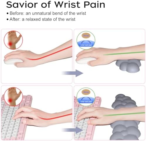 JIKIOU Upgrade Leather Cloud Wrist Rest for Keyboard and Mouse & Cup Pad