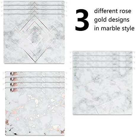 Y YOMA 12 Pack Rose Gold Hanging File Folders Letter Size Decorative File Folder Cute Pretty Hanging Folder Organizer for Filing Cabinet Office Home with 1/5-Cut Adjustable Tabs, 3 Marble Design