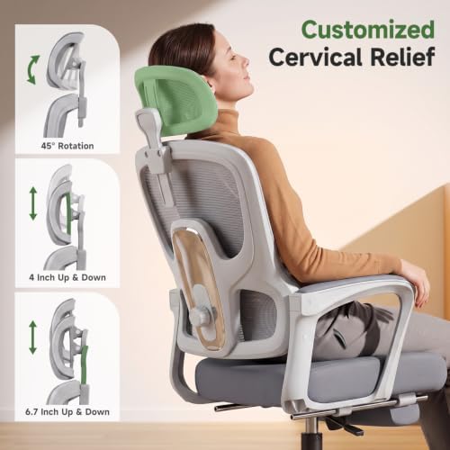 Ergonomic Office Chair with Footrest, 90-145° Reclining Desk Chair