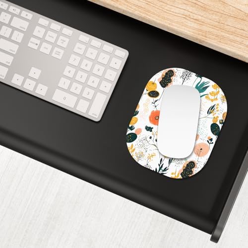 Small Mouse Pad, 6 x 7 Inch, Oval Mini Mouse Pad with Non-Slip Rubber Base for Laptop Wireless Mouse Keyboard Tray Mousepad, Flower Seamless Pattern