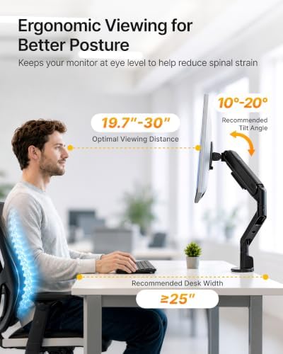 monTEK Aluminum Single Monitor Arm, 26.4 lbs, 17–40" Full Motion，Black