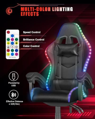 Racingreat RGB Gaming Chair for Adults & Kids, Lumbar Support, Black
