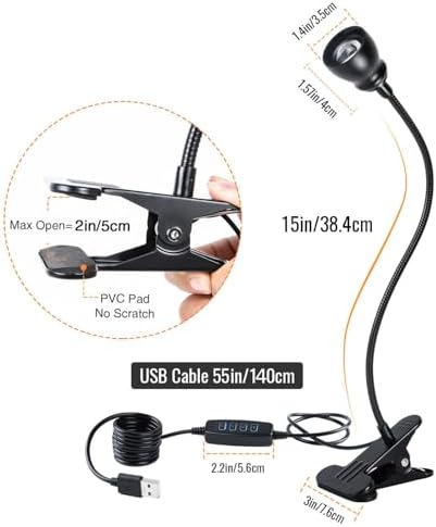 Zoomable Clip on Light, Clamp Reading Light for Dorm Bed Headboard, Dimmable Spotlight with 3 Color Temperature Options, 10 Dimmable Brightness Levels, Adjustable Beam Angle