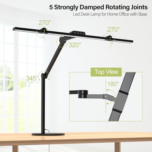 Micomlan Architect Desk Lamp with Remote Control, Adjustable Led Desk Light for Home Office with Base, 24W Bright Auto Dimming Table Light Rotatable Office Lamp with Swing Arm for Computer Cafting