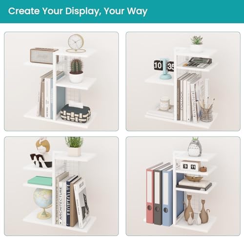 ELITEROO Desk Bookshelf, 4 Tier Wood Desktop Bookshelf, Adjustable Table Top Book Shelf and Storage Rack for Office Supplies, Dorm, Home Office, White