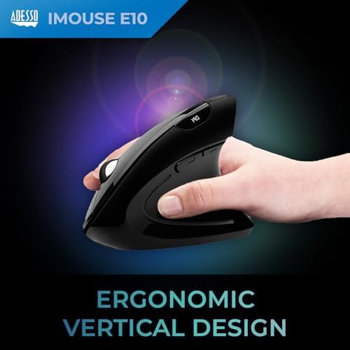 Adesso iMouse E10 Vertical Ergonomic Optical 6-Button Mouse, Black