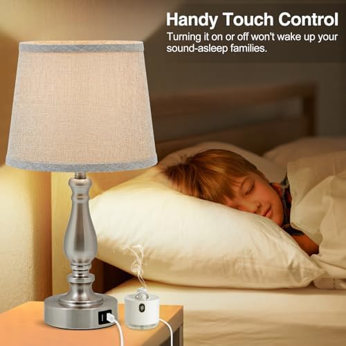 EJIAXIN Table Lamps for Bedroom Set of 2,Dimmable Touch Bedside Lamps with Dual USB A+C Ports - Nightstand Lamp for End Table Modern Night Stand Lamps for Living Room Guest Room