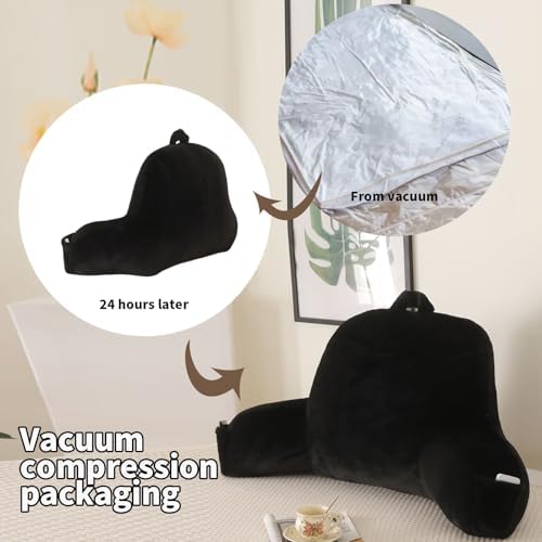 Soft Reading Pillow for Bed with Arms,Middle,Black,Faux Fur