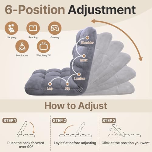 HOPERAN Folding Floor Chair with Back Support, 6 Adjustable Position