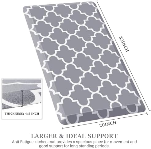 WISELIFE Anti Fatigue Mats for Kitchen Floor, 20" x 32", 4/5 Inch, Grey