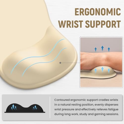 Ergonomic Mouse Pad with Wrist Rest, Gel Wrist Support, Beige