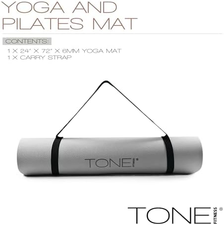 TONE Fitness 1/4" Yoga Mat, Non-Slip Exercise & Pilates Mat with Strap
