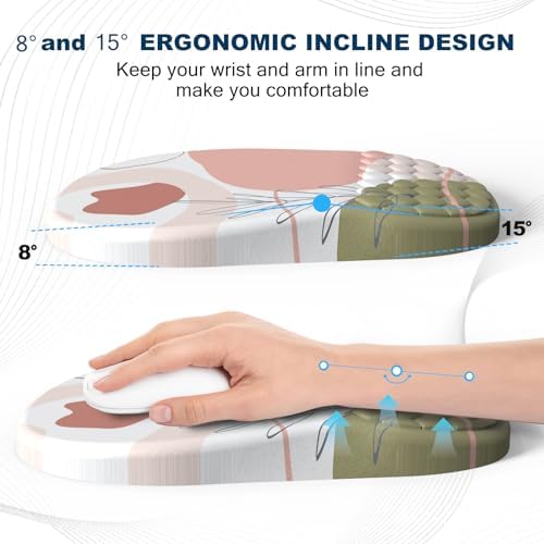 Ergonomic Mouse Pad and Keyboard Wrist Rest with Massage Design, Space-Saving Mouse Pad Wrist Support, Memory Foam Wrist Rest with Non-Slip PU Base for Computer Desk, Rose