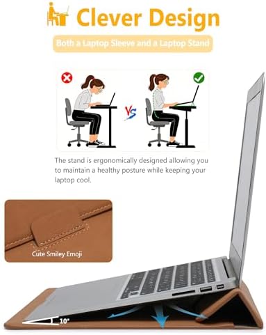 HYZUO 13 Inch Laptop Case Sleeve with Stand for MacBook Air, Brown