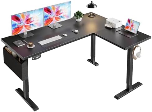 Korfile 63" L Shaped Standing Desk Height Adjustable Memory Presets