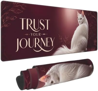 White Cat Cute Mouse Pad Mouse Pads for Desk 11.8x31.5 in Burgundy
