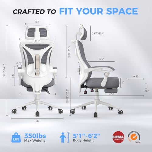 CYKOV Ergonomic Office Chair with Footrest, Reclining Mesh Back, 350 Lbs