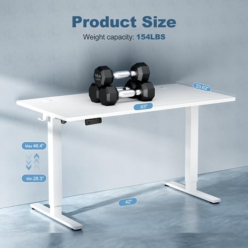DUMOS 63 Inch Electric Standing Desk, Memory Adjustable Home Office Desk