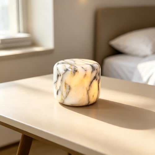 Natural Marble Lamp Cordless Pat Control Night Light Rechargeable Small Marble Table Lamp, Dimming Warm Glow Portable Stone Touch Lamp for Bedroom, Living Room, Decor Gift