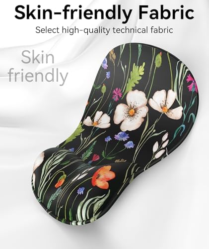 eulps Mouse Pad with Gel Wrist Rest, Ergonomic Comfortable Computer Wrist Support for Laptop, Pain Relief Mousepad with Non-Slip PU Base for Office & Home (Wildflower Night)