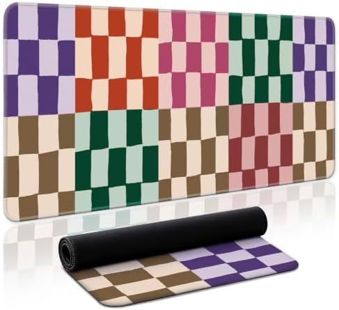 Aesthetic Desk Mat, Cute Checkered Pattern Desk Pad Protector for Work & Decor, 31.5" x 11.8", Pretty Non-Slip Extended Mouse Pad for Office or Home