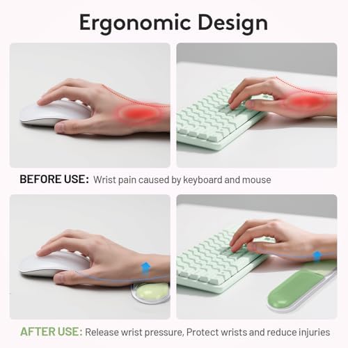 Gel Wrist Rest for Keyboard Mouse, Ergonomic Wrist Support Mouse Pad for Easy Typing Pain Relief, Comfortable Keyboard Wrist Pad, 2 PCS, Green Color Block