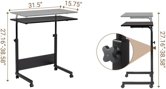 Karl home Mobile Side Table 31.5 inch Computer Desk with Wheels, Black