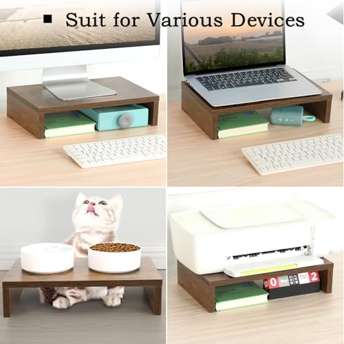 TEAMIX 2-Pack Wood Monitor Riser, Desk Stand for 2 Monitors, Rustic Brown