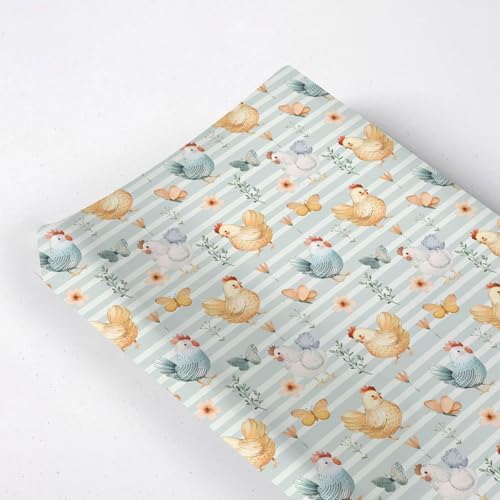 Watercolor Farm Chicken Butterflies Flowers Floral Stripes Baby Changing Pad Cover, Unisex Chicken Nursery Diaper Changing Table Pad Mat Sheet for Boys Girls-16x32