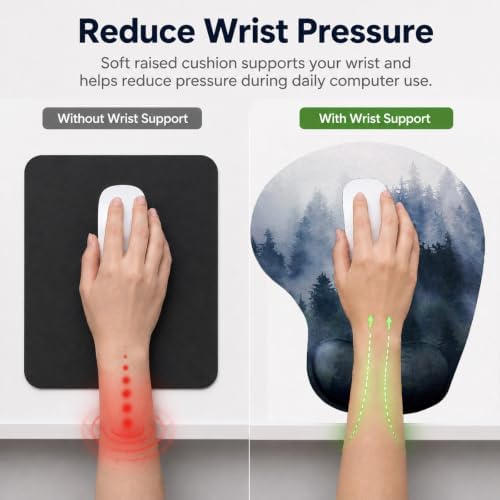 Mouse Pad with Wrist Support, Ergonomic Mouse Pads with Memory Foam Wrist Rest, Easy Typing Pain Relief, Comfortable Home Office Computer Wrist Support Pads for Working Studying Gaming, Forest