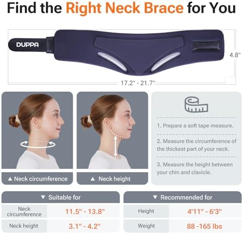 Ergonomic Neck Brace for Neck Pain and Support, Throat-friendly V-shape Cervical Collar with Dual Memory Foam for Comfort and Cervical Spine Pressure Relief, Vertebrae Stability (11.5" - 13.8")