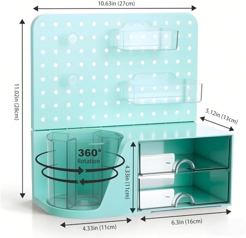 Comix Desk Organizer with 2 Drawer, Green 360° Rotating Pen Holder for Desk
