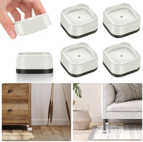 4 Pack Furniture Risers 1 Inch, Adjustable Bed Risers Heavy Duty for Table Desk Couch Chair Sofa Cabinet Bed Legs Dorm, Square Stackable Bed Raisers Blocks Lift Height 1", 2" or 3", White