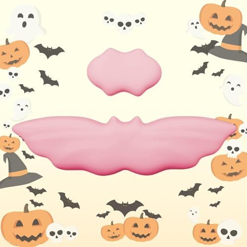 Halloween Bat Keyboard Wrist Rest Set, Ergonomic PU Leather Wrist Support for Keyboard & Mouse, Soft Memory Foam Wrist Pad with Non-Slip Base for Office, Gaming, Laptop & Compute(Pink)